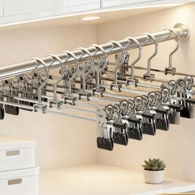 5pcs Gifts Retractable Metal Trouser Rack Non-Slip Windproof Clothes Hanger for Home with Adjustable Clips Closet Storage Racks
