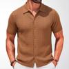 Men's Summer Knit Shirts Short Sleeve Button Down Polo Shirt Beach Knitted Casual Shirt Tops Breathable Lightweight Vacation Vintage Shirts for Male