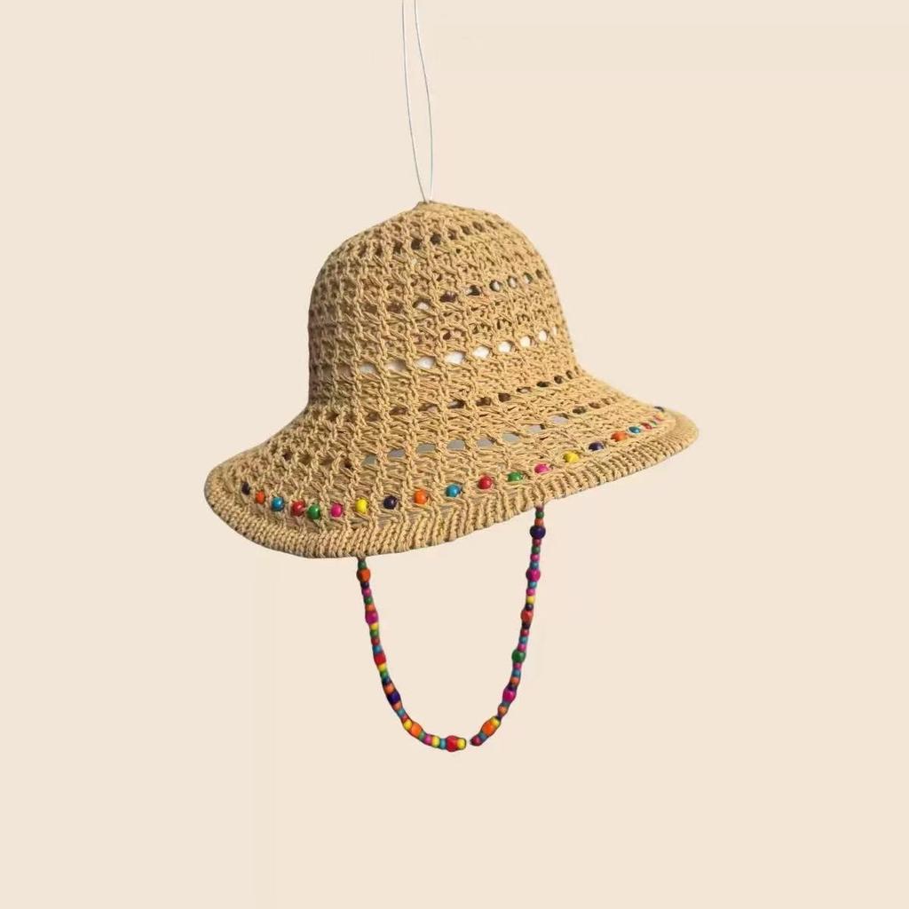 Flat-top straw hat women's straw top hat, new summer big-brimmed sun hat, seaside vacation sun hat