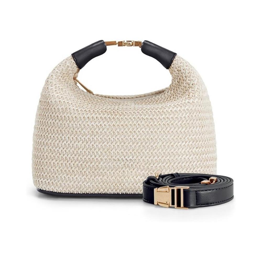 

Leisure Woven Texture Straw Purse Lightweight Small Size Shoulder Bag Trendy Satchel Style Handbag Beach Wear