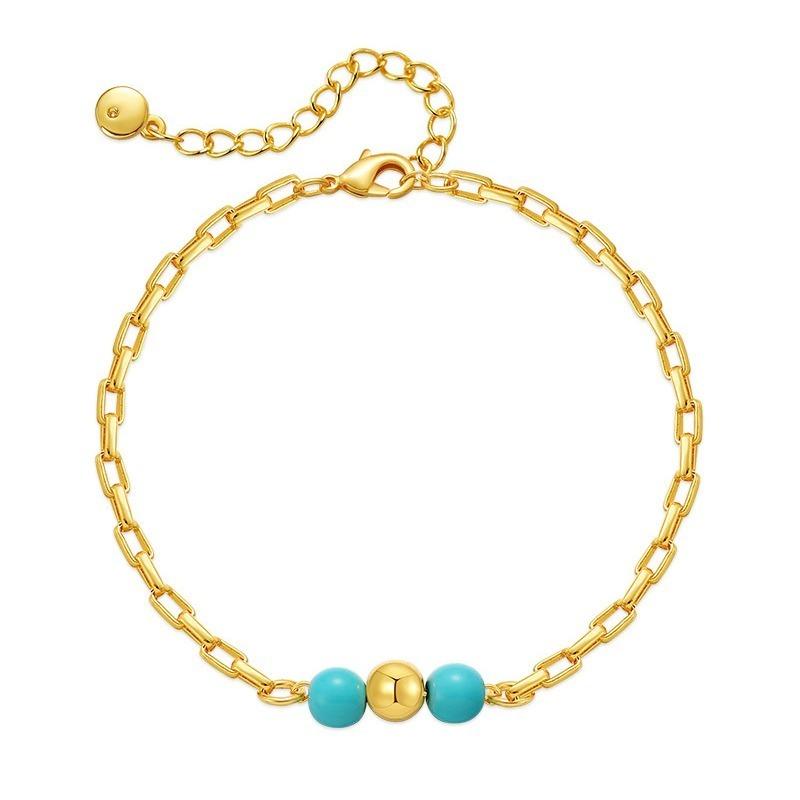 K Gold Plated Round Turquoise Adjustable Fashion Bracelet For Women