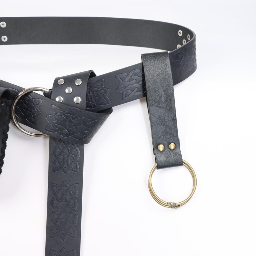 3pcs Medieval Vintage Print Belts Viking Warrior Waist Hanging Tool Fanny Pack Skirt Clip Halloween Role Play Props