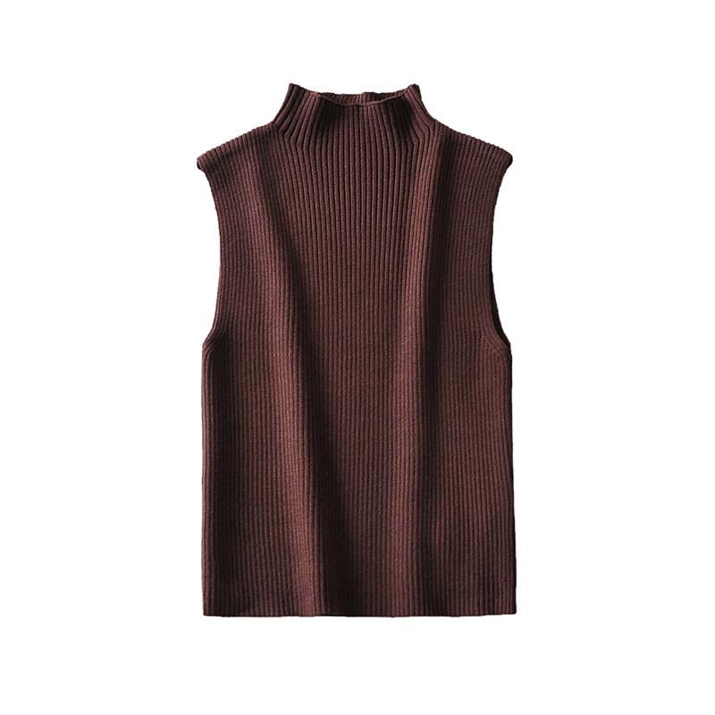 Women Fashion Solid Cropped Knitted Pullover Vest Vintage High Neck Sleeveless Female Chic Lady Tank Tops