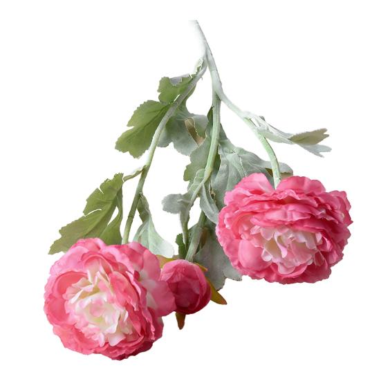 Artificial Ranunculus Flower Faux Silk Ranunculus Bouquet with 2 Heads Full Blooms And 1 Bud for Floral Arrangement Wedding Event Centerpiece