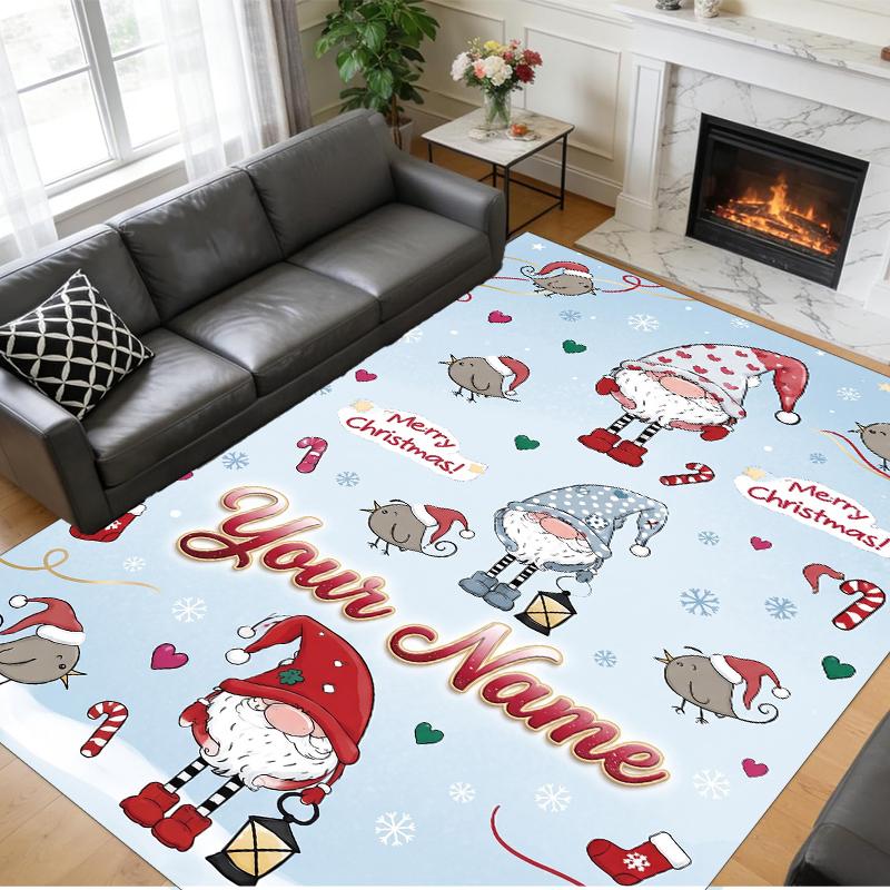 Tapis Carré Personnalisé avec Nom Imprimé de Noël Tapis de Sol Doux Antidérapant Pour Chambre à Coucher Cadeau de Fête
