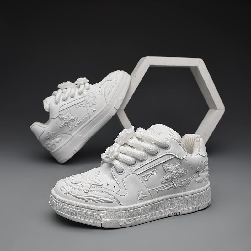 2024 Jaro a Podzim Reliéf Růže Guochao Niche Kreativní Hvězdné Boty Pánské a Dámské Párové Plátěnky Sportovní a Volnočasová Obuv