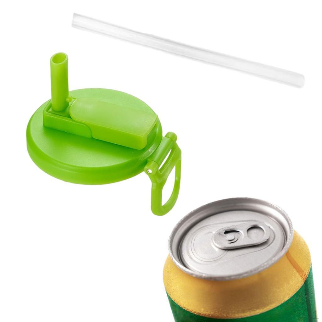 Straws Soda Can Covers Compact Portable with Straw for Travel Hiking Camping Green
