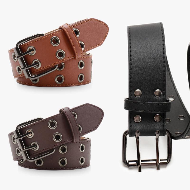Punk Street Style Double Row Hole Women Casual Belt For Daily Versatile