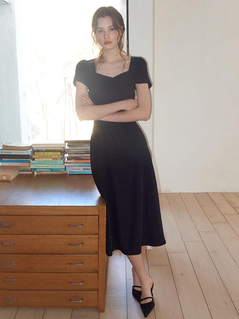 Etmont Heart Neck Ribbon Dress, Black