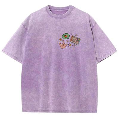 Colorful Letter Print Women's T-Shirt Loose Wash Oversized Short Sleeve High Quality Trendy Brand Casual