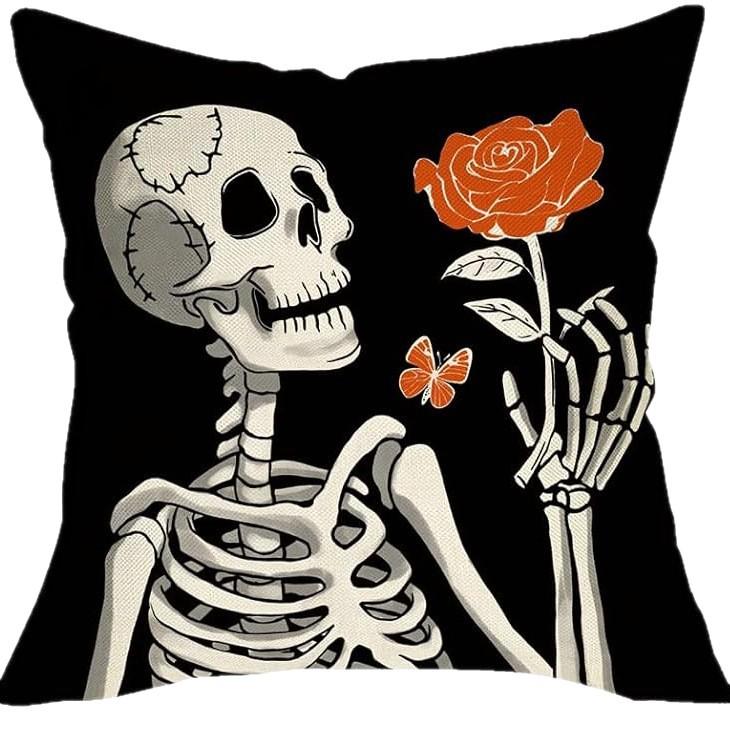 Halloween Decorative Skull and Skull Head Linen Pillow Cover Car Sofa Lumbar Pillow Cushion
