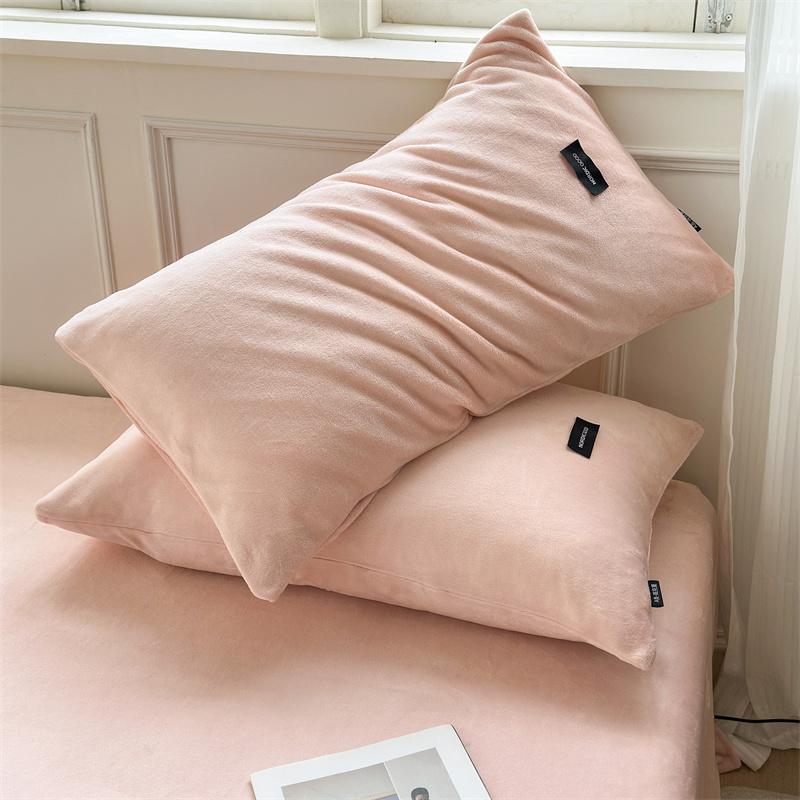 3pcs Solid Color Milk Velvet Bed Sheet Set Autumn Winter Warm Pink Bedding with 2 Pillowcases Soft and Skin-friendly Bed Cover