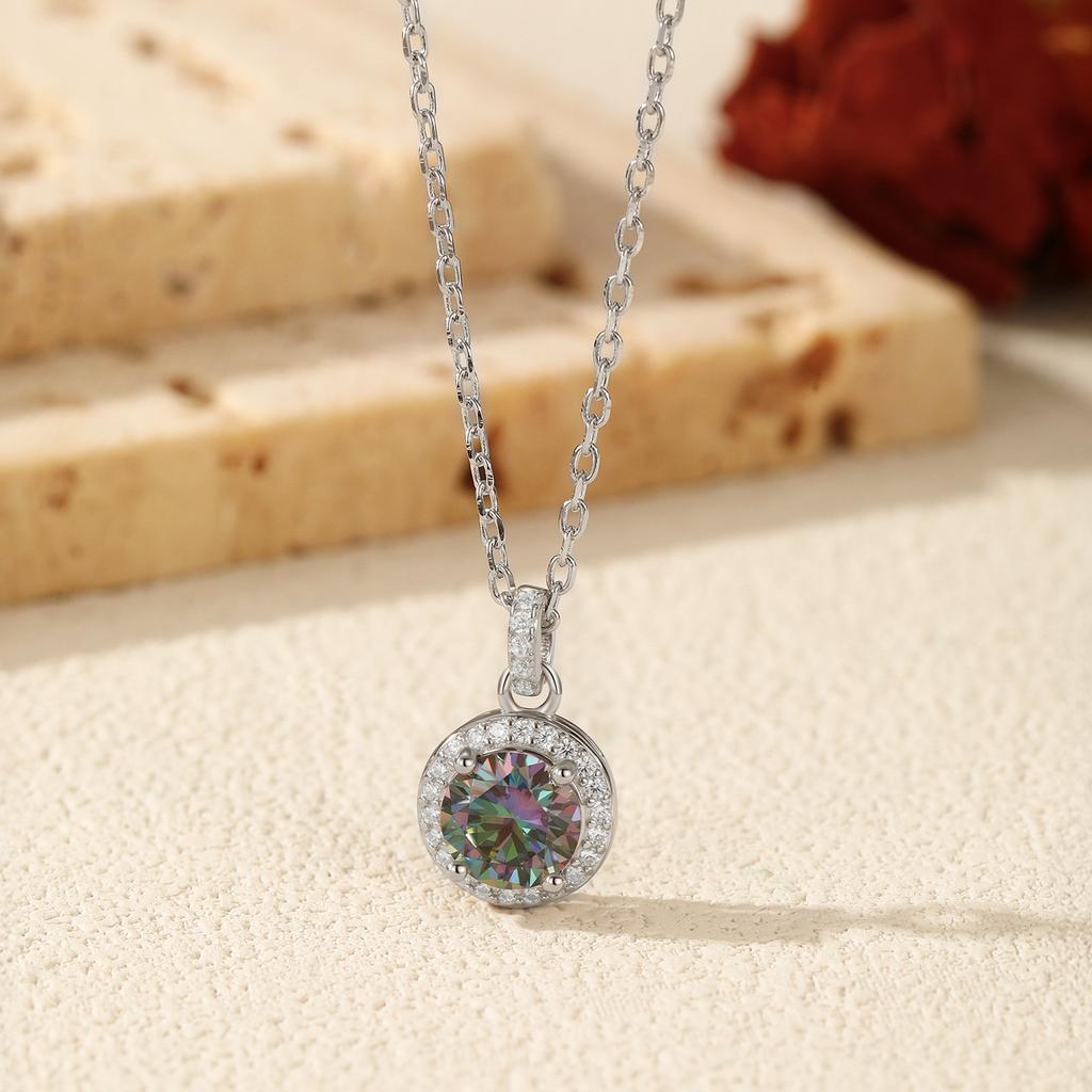 MODIAN 1CT Multicolor Round Moissanite Necklaces 925 Silver Luxury Classic Pendant Necklace For Women Fine Jewelry