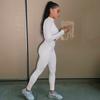 VEZFAA Women's Fashion Casual Spring Autumn Solid Color Print Long Sleeve O-Neck Trousers Pants Suits
