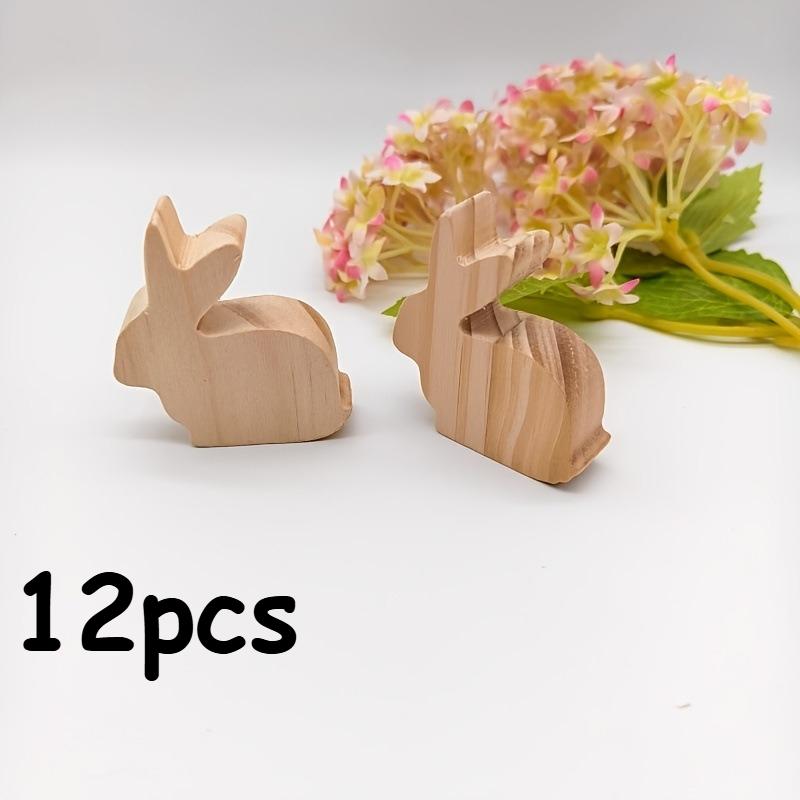 12pcs/6pcs Easter Rabbit Ornaments Home Crafts Rabbit Decorative Ornaments Cute Wooden 3D Rabbit with Bow and Tail