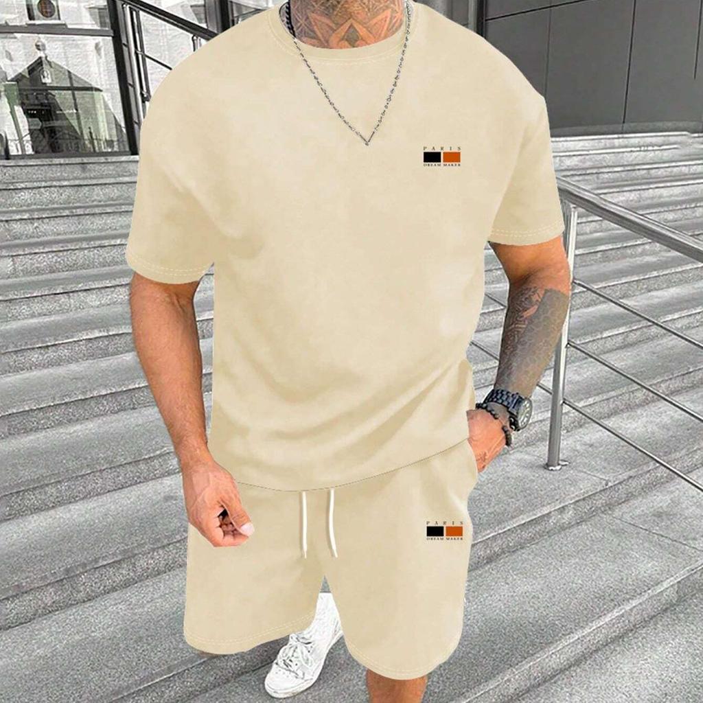 Arrival Summer Tracksuit for Men Solid Color Paris Short Sleeve T Shirt Shorts 2 Piece Set Oversize Casual Suit Male Clothes