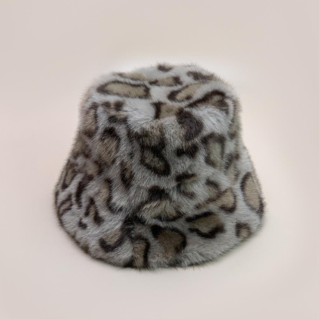 Premium Leopard Print Plush Bucket Hat Ladies Warm Retro Personality Fashion Bucket Hat