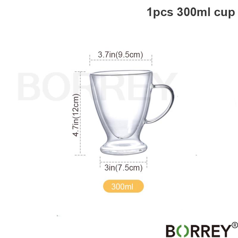 BORREY Double Wall Glass Mug High Borosilicate Heat Resistant Tea Milk Lemon Juice Coffee Water Cup Tumbler Mug Cappuccino Latte