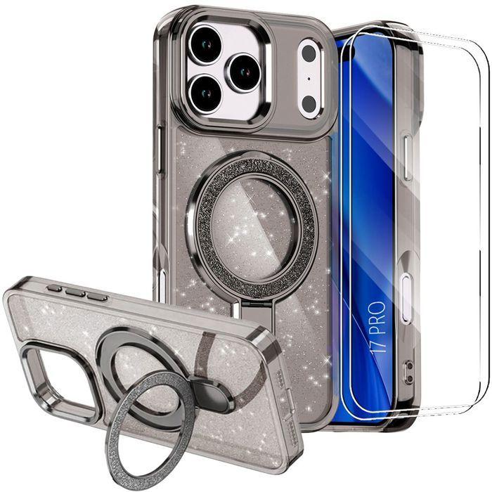 Coque de Protection - BOOLING - pour iPhone 17 Pro - avec Cercle Magnétique Scintillant - Gris - 2 Vitres