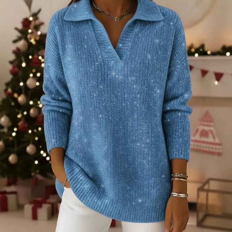 Effen Pullover Lange Mouwen Omgeslagen Kraag Losse Pasvorm T-shirt