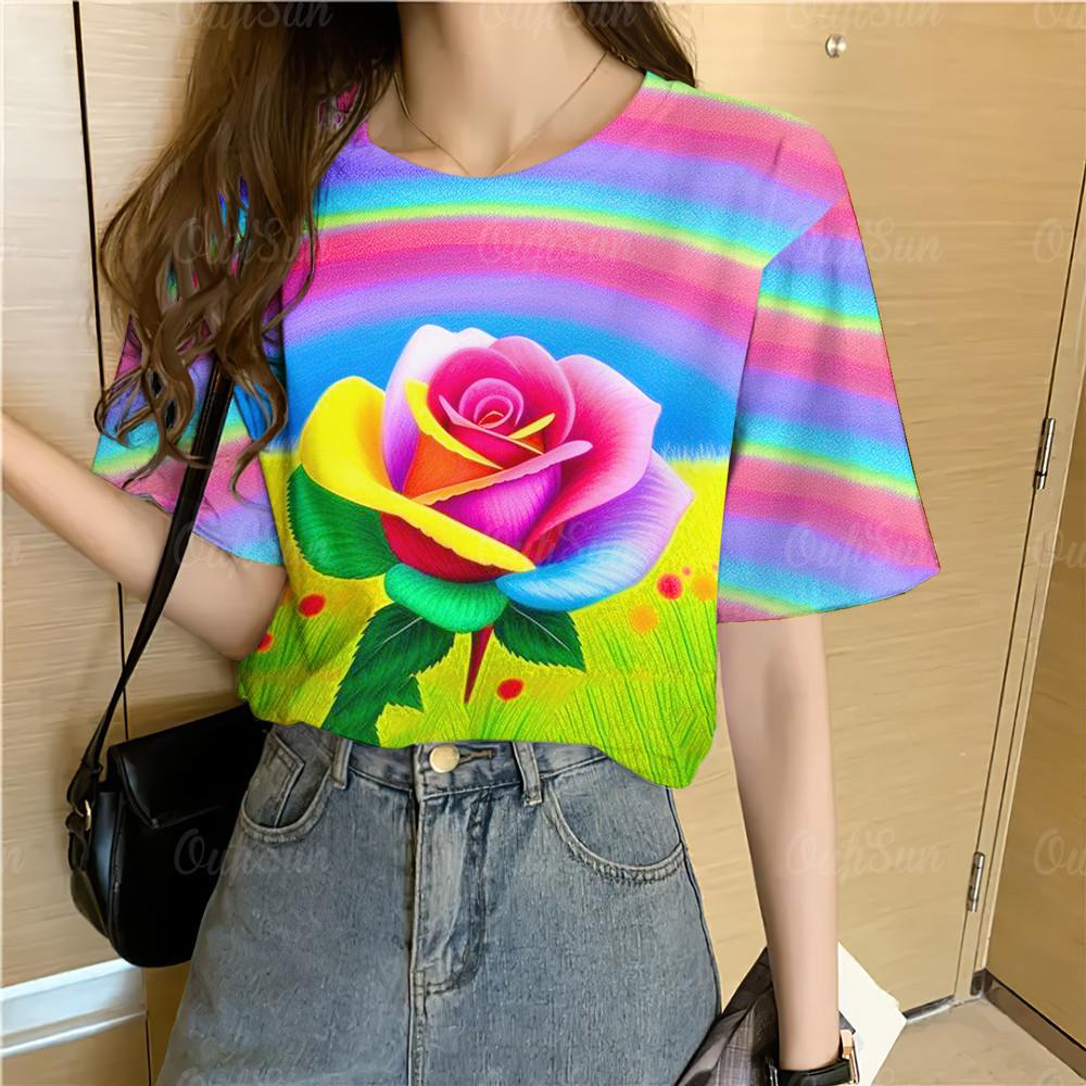 

Women s Rainbow Tie-Dye T-Shirt with Vibrant Floral Design 6XL