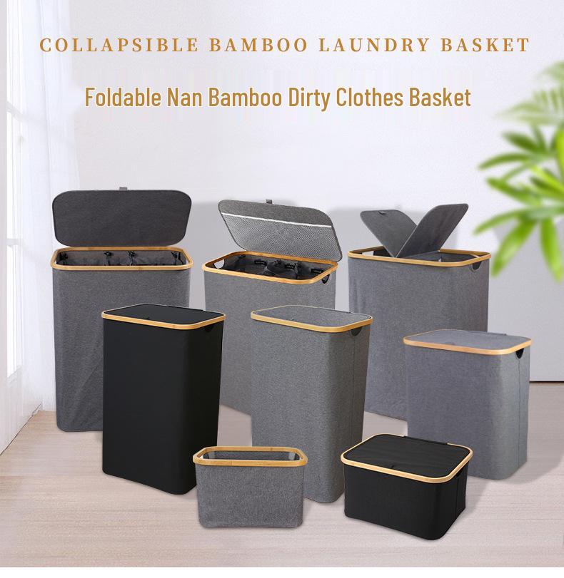 Foldable Bamboo Laundry Basket with Lid and Inner Bag for Bedroom or Bathroom
