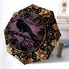 Crow, FloralThemed Automatic Opening and Closing Umbrella 8 Ribs, Suitable for Leisure and Going Out, Outdoor Accessory, Gothic Style, Fas