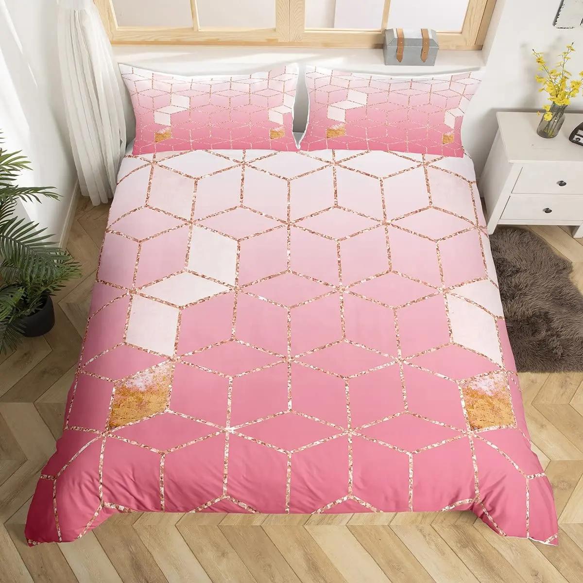 

Honeycomb Marble Geometric Duvet Cover Full King Diamond Hexagon Bedding Set For Teen Girls Women EU Single(135x200cm)