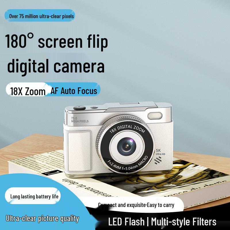 Retro 5K Mirrorless Digital Camera with Flip Screen & HD CCD for Selfies
