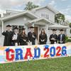 Grad Ceremony Backdrop Red Blue Theme Graduation Event Banner Academic Display Decorative Graduation Display For College Grad