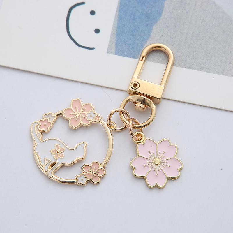 Cherry Blossom Rabbit & Cat Keychain - Pink USB Drive & Bag Charm Single OPP Packaging