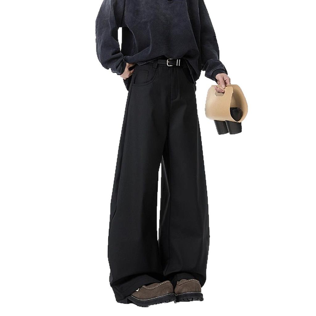 American Dark Gray Scimitar Pants Men's Spring Loose Drape Professional Suit Pants High Street Trendy Brand Wide Leg Trousers