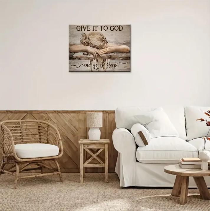 "To God" Inspirational Framed Canvas Wall Art with Rustic Wood Texture, Ready to Hang