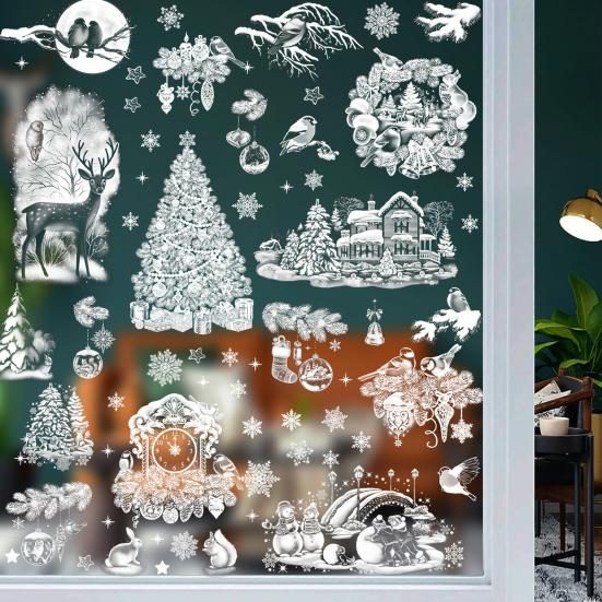 9Pcs/Set Christmas Stickers Self-adhesive Glass Film Snowman Elk Santa Claus Xmas Tree Patterns Removable