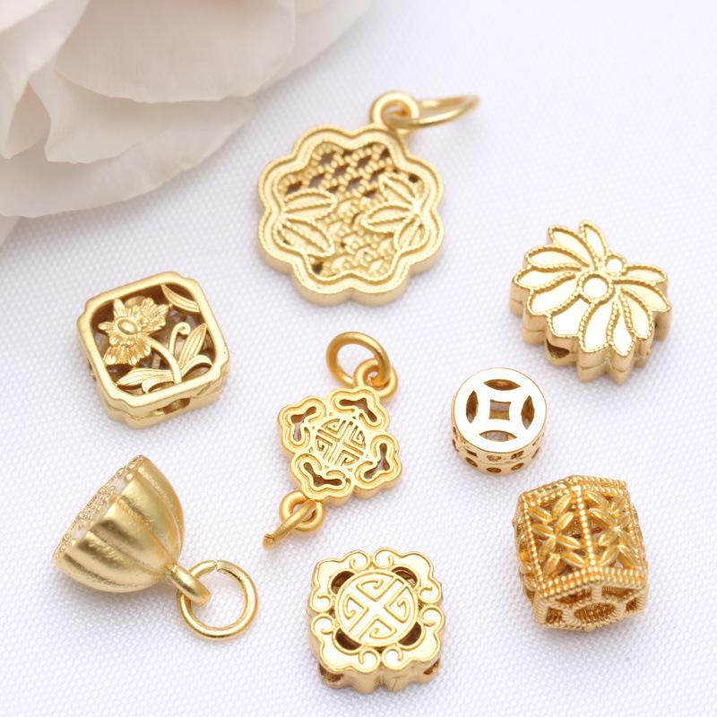 Gold-Plated Copper Lotus Pod Spacer Beads & Pendant Charm for DIY Bracelets