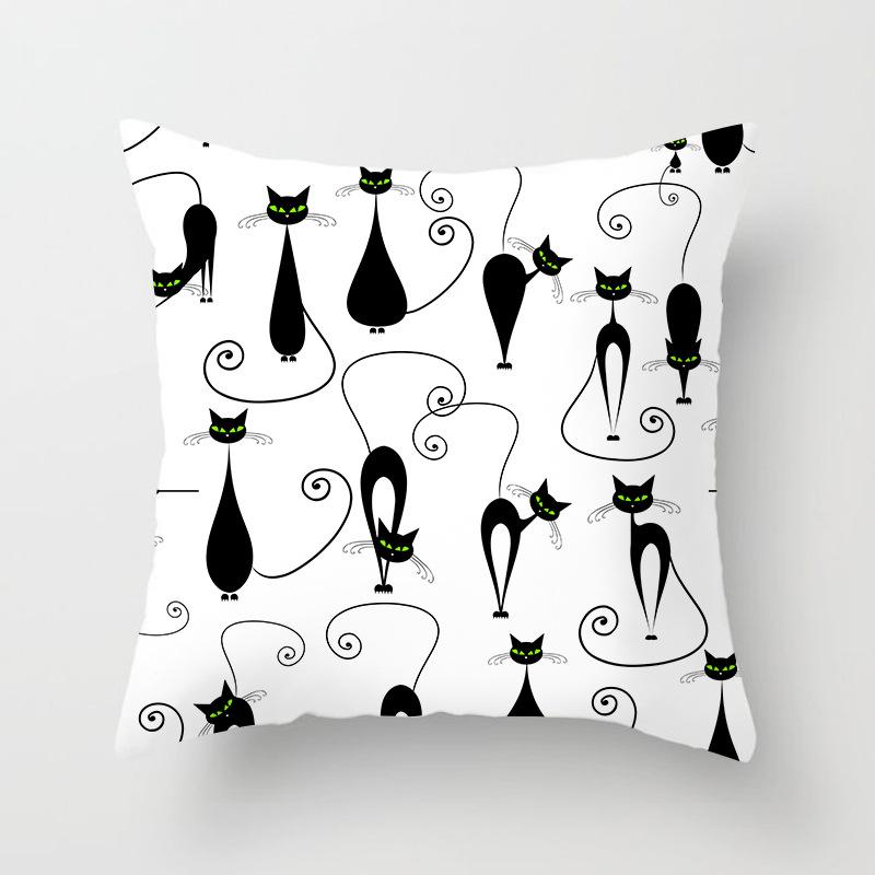 New Cartoon Black Cat Pattern Printed Pillowcase Home Sofa Pillowcase Cushion Cover