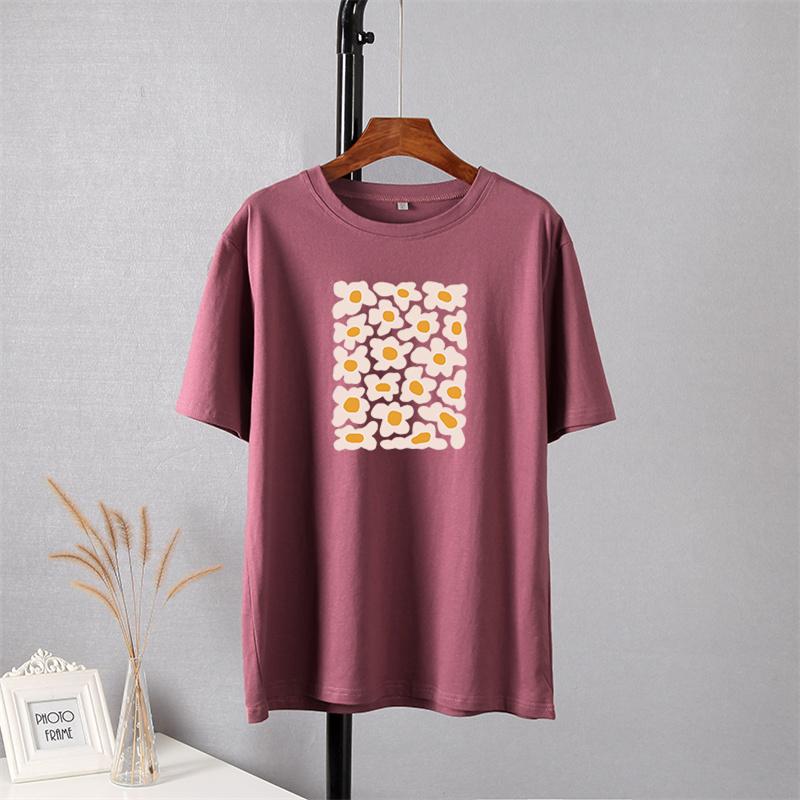 Hirsionsan Little Daisy Print T Shirt Women 2021 New Basic 100% Cotton Summer Tops for Girl Korean Sweet Short Sleeve Female Tee Cute Flower Clothing