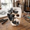 Skull Pen Holder Gothic Holder, Spooky Butterfly Makeup Brush Halloween Party Decoration Organizer, Desktop Pencil Cup for Home Office Decor