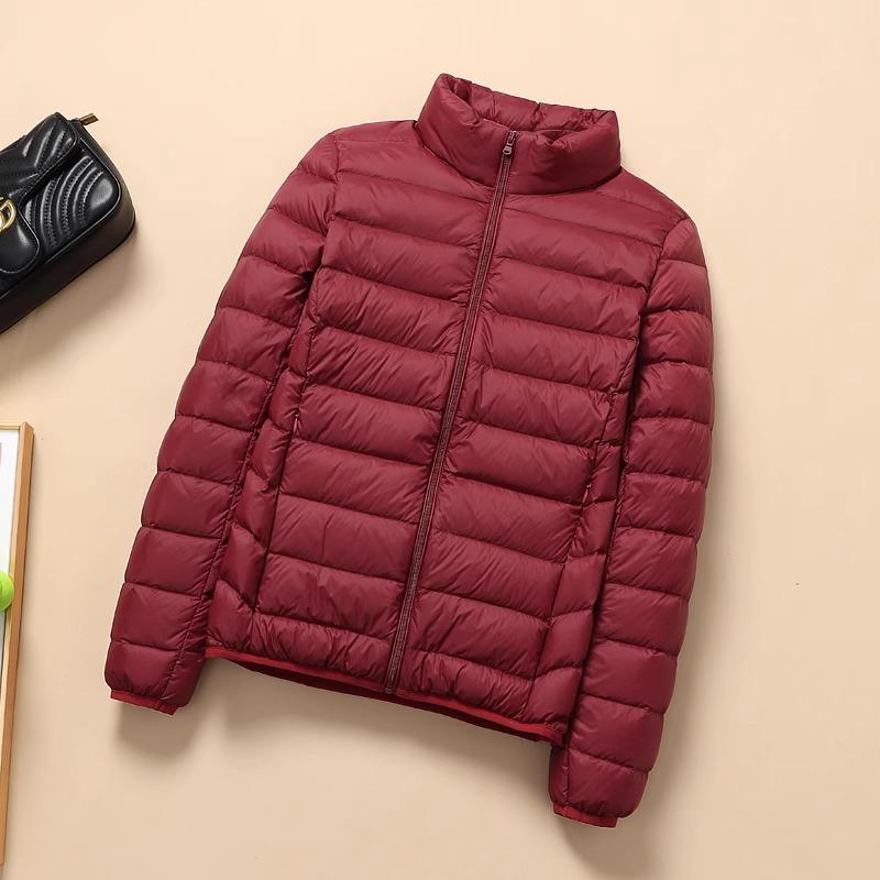 Women's Short Slim Down Jacket - 2023 Autumn/Winter Style, Warm & Lightweight with Stand-Up Collar In White Plush.