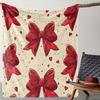 Vintage Red Bowknot and Heart Print Flannel Throw Blanket - Cozy Soft Warm Multipurpose Knitted Throw for Couch, Sofa, Office,