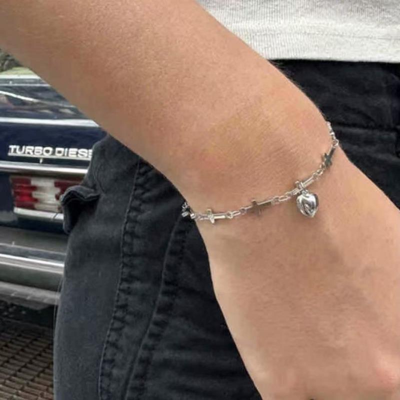 Fashion Cross Heart Charm Bracelet, Cross Star Female Trendy Jewelry Elegant Bracelet for Women Gifts
