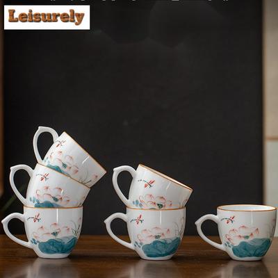Handbemalte Teetasse aus weißem Porzellan, Tasse mit unterglasurfarbenem Henkel, kleine Meistertasse, persönliche Verkostung, Chazhan-Wasserkrug, Trinkgeschirr