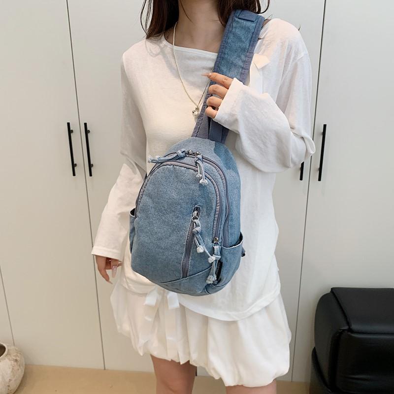 Denim Brusttasche Damen Schultertasche Allzwecktasche Leichtgewichtige Studenten Umhängetasche