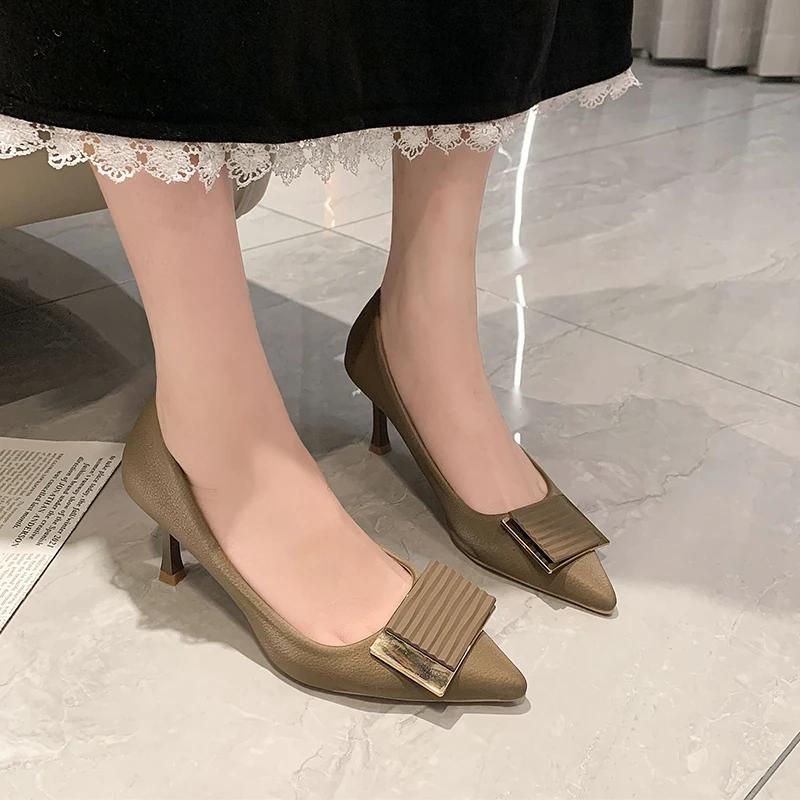 Shoes for Woman 2024 Office High Heels Women's Summer Footwear Pointed Toe Formal Black On Heeled Pumps Stylish Genuine Mark