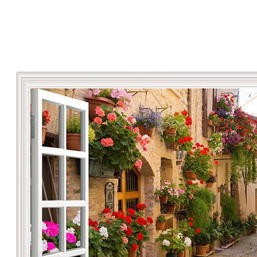Decorative Vinyls for Fake Windows, Removable Floral Design, Dreamy Landscape to Beautify Walls