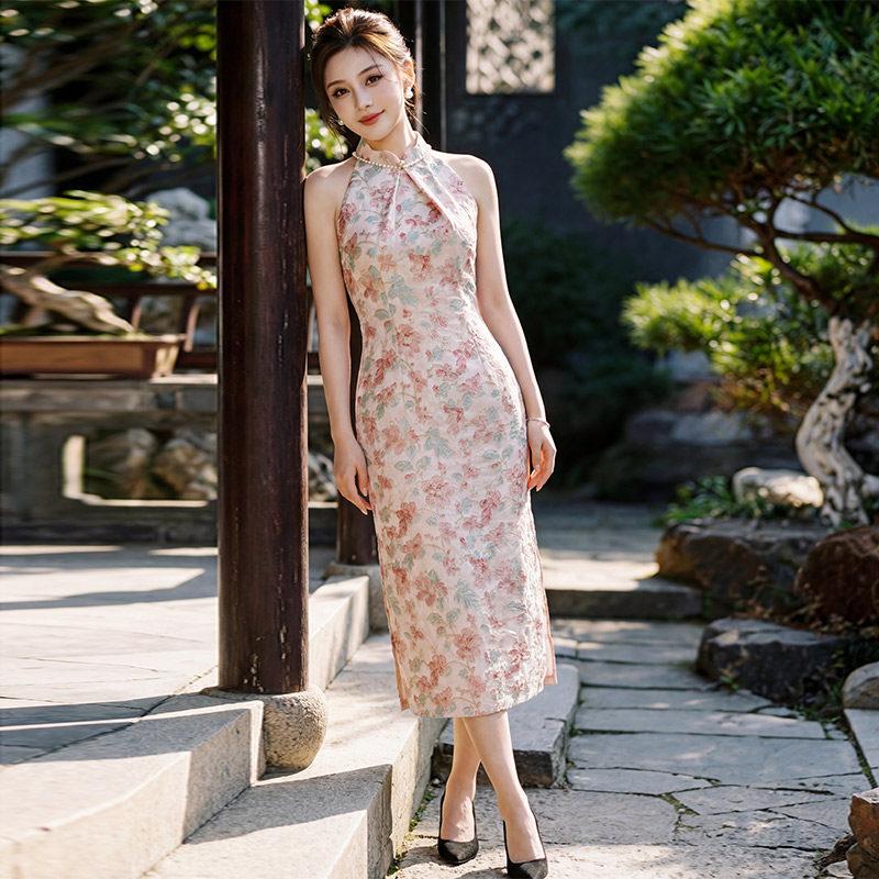 Pink neck national style new Chinese Suzhou long cheongsam improved young 1011 new women's high-end summer