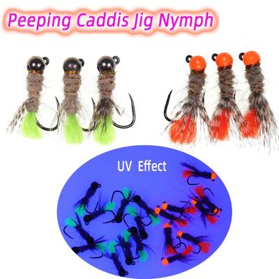 #12#14 Slotted Tungsten Bead Head Peeping Caddis Barbless Jig Nymph Fast Sinking For Trout Grayling Bluegill Deep Pools Fishing Lure Bait