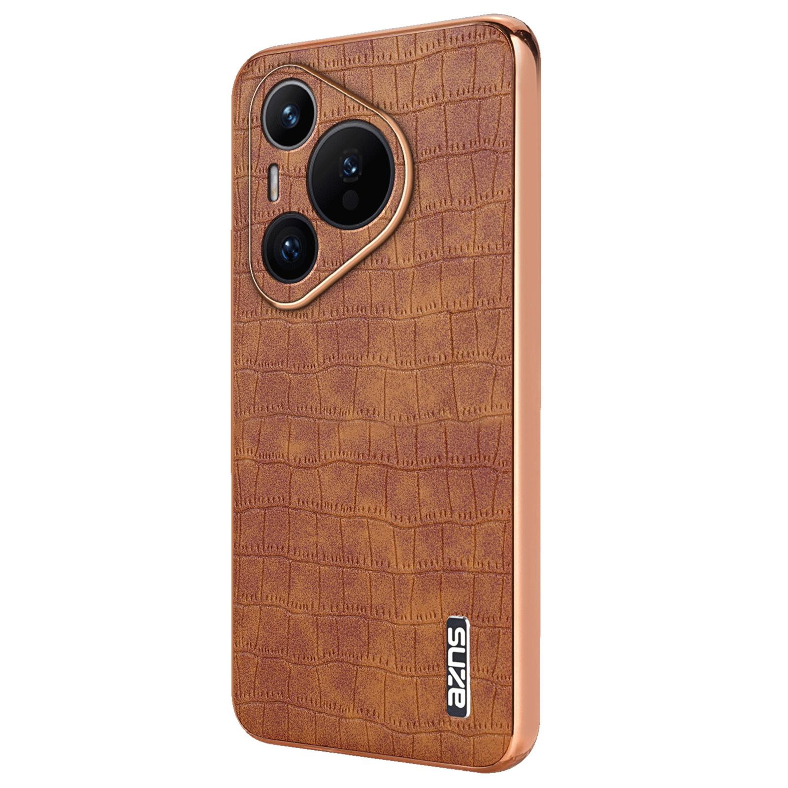 

AZNS For Huawei Pura 70 Slim Case Crocodile Texture Leather+TPU Phone Cover Brown