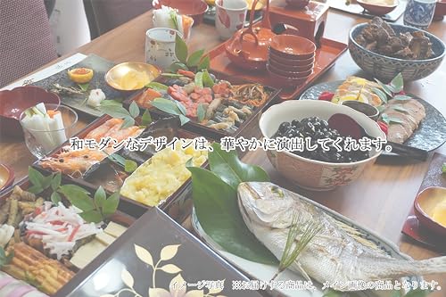 J-kitchens 3-Tiered Jubako Box, 6.5 inches, Black Flower Goshoguruma Design, 19.6cm x 19.6cm x 17.5cm, Made in Japan