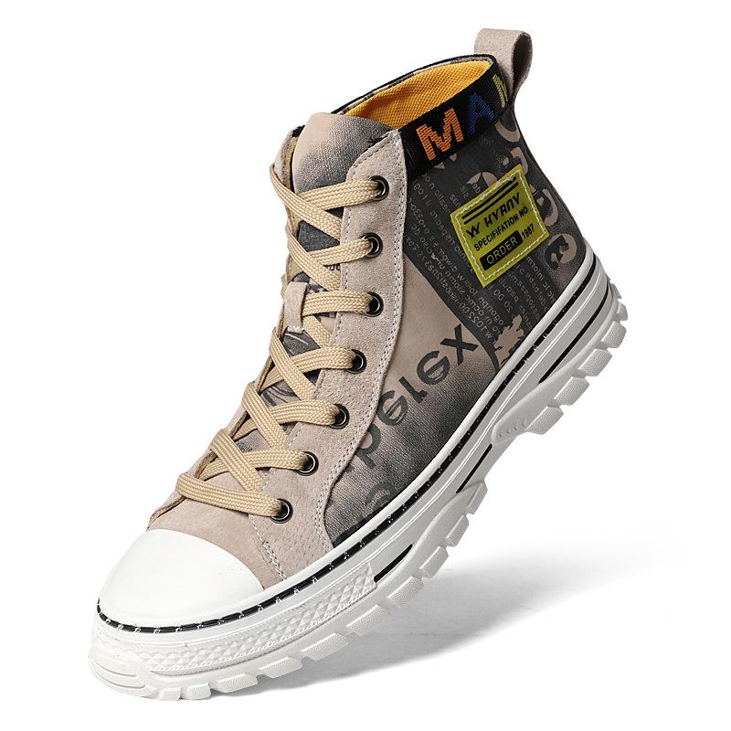

Мужские осенние парусиновые кеды с высоким верхом, рабочие ботинки из свиной кожи, камуфляжные, большого размера, кеды на платформе, универсальные повседневные тканевые ботинки Мартин 38 песочный